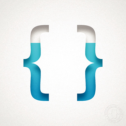 Brackets Symbol { } - Blue Symbol on Watercolor Paper