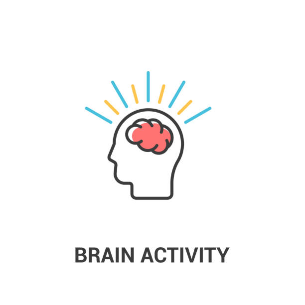 脳の活動の概念。平らな回線様式のベクトル図です。人間の頭の中の脳 - 脳点のイラスト素材／クリップアート素材／マンガ素材／アイコン素材