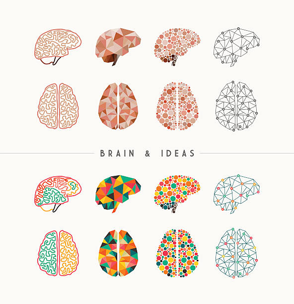 Brain and ideas icon set illustration Set of colorful brains and ideas elements concept illustration. Ideal for app icons, infographic design and creative brochure. EPS10 vector file. brain designs stock illustrations