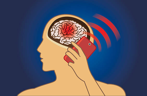 Brain Damage from using mobile phone in a long time Brain damage from using mobile phone radiation in a long time. Medical illustration electromagnetic stock illustrations
