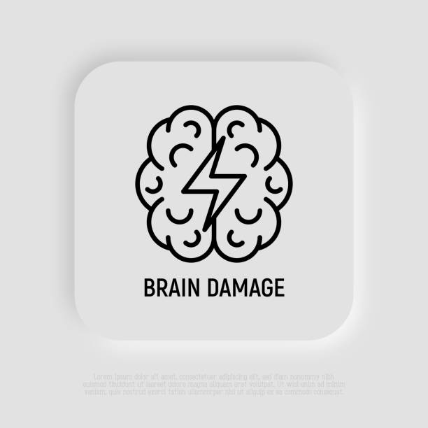 Brain damage thin line icon. Modern vector illustration of heart attack symptom. vector art illustration