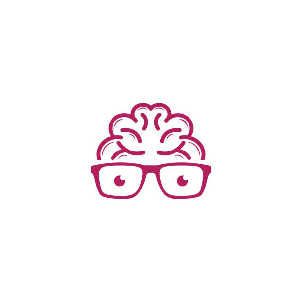 ilustrações, clipart, desenhos animados e ícones de modelo de design de logotipo de nerd de cérebro - geek