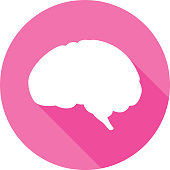 Vector illustration of a pink brain icon in flat style.