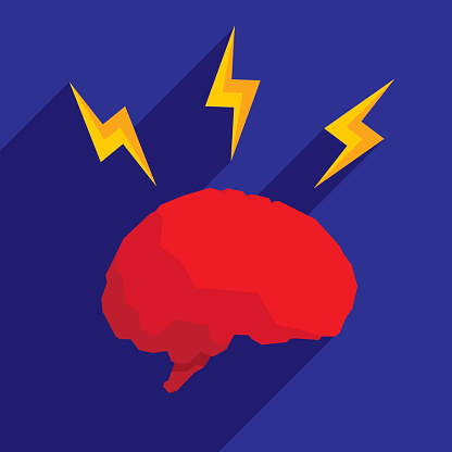 Brain Lightning Icon Flat
