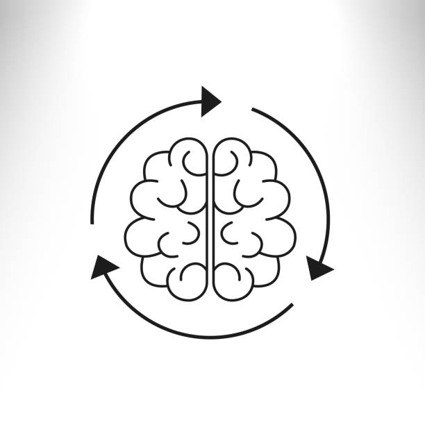 Brain loading.Creative Cycle. Line Icon. Brain loading.Creative Cycle. Line Icon.Vector illustration. attitude stock illustrations
