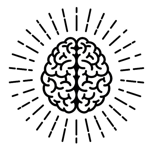 Brain Symbol Brain icon with sunburst. lightning silhouettes stock illustrations