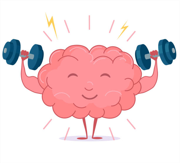 Brain training with dumbbells, mind workout. Vector vector art illustration