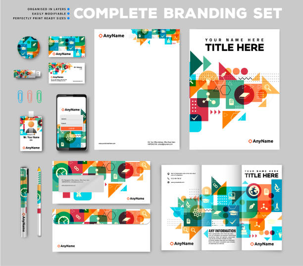 Brand identity set Corporate brand identity template set business cards and stationery stock illustrations