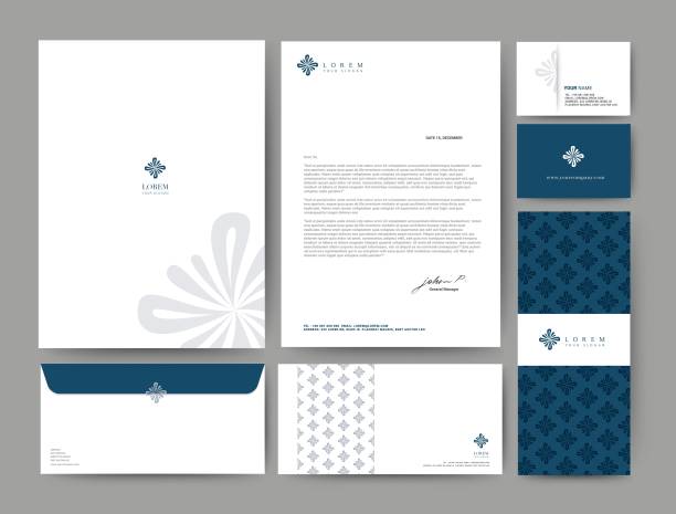 014-0120 Branding Branding identity template corporate company design, Set for business hotel, resort, spa, luxury premium logo, Blue Navy Color, vector illustration business cards and stationery stock illustrations