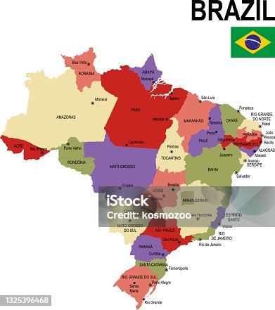 istock Brazil colorful flat map with flag 1325396468