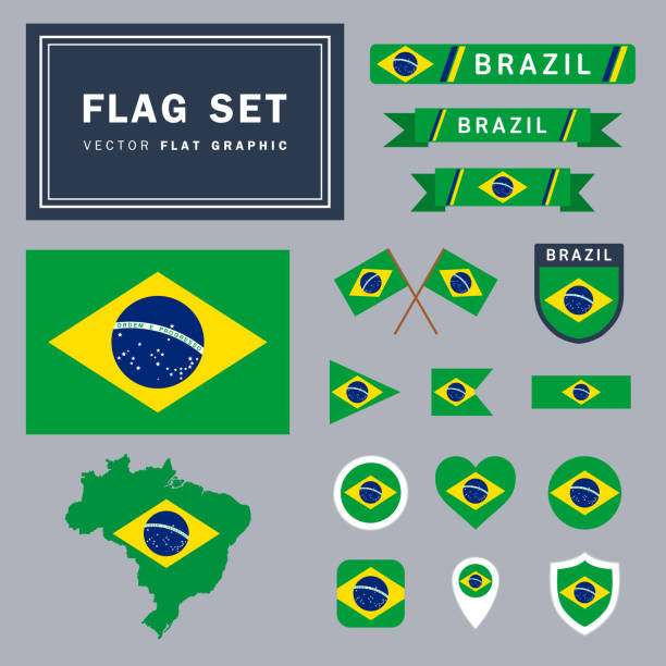 Brazil flag collection vector icon set vector art illustration
