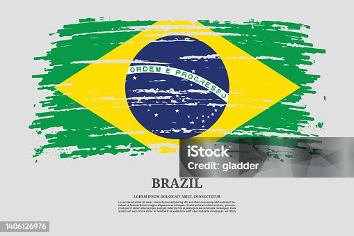 istock Brazil flag with brush stroke effect and information text poster, vector 1406126976