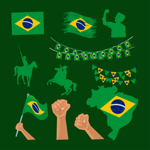 brazil independence day icons vector art illustration