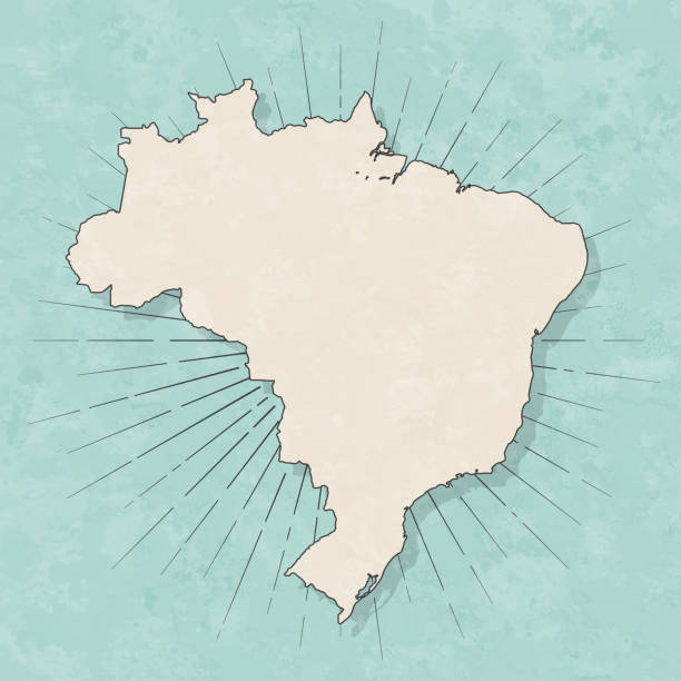 ilustrações, clipart, desenhos animados e ícones de mapa de brasil no estilo retro do vintage-papel textured velho - map brazil