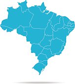 Empty Blue Map of Brazil  The urls of the reference files are (country, continent, world map and globe):  http://www.lib.utexas.edu/maps/americas/brazil.jpg http://www.lib.utexas.edu/maps/world_maps/time_zones_ref_2011.pdf    - The illustration was completed February 18, 2016 and created in Corel Draw  - 1 layer of data used for the detailed outline of the land