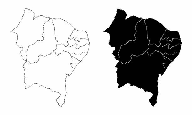 Brazil northeast maps The black and white maps of the Brazil northeast region northeast stock illustrations
