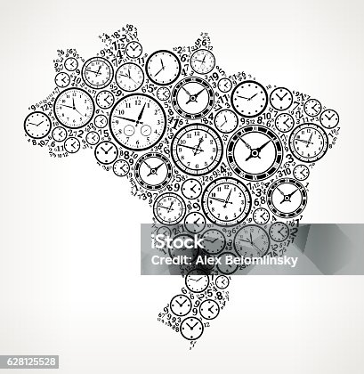 istock Brazil on Time and Clock Vector Icon Pattern 628125528