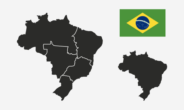 illustrazioni stock, clip art, cartoni animati e icone di tendenza di brasile con mappa delle regioni e bandiera del brasile isolata su sfondo bianco. mappa vuota del brasile. brasile. illustrazione vettoriale - brasile