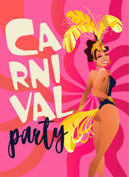 brasilianische samba-plakate. karneval in rio de janeiro tänzer in einem festival kostüm tanzt. vektor-illustration. - verführerische frau stock-grafiken, -clipart, -cartoons und -symbole