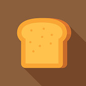 Vector illustration of a slice of bread against a brown background in flat style.