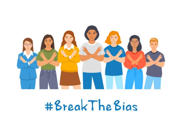 Break the bias women with crossed arms campaign vector art illustration