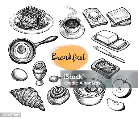 istock Breakfast meal big set. 1336117809