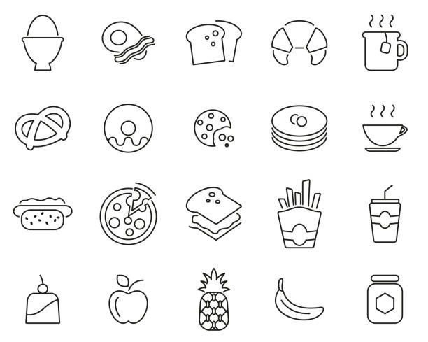 Breakfast Or Food Icons Thin Line Set Big This image is a illustration and can be scaled to any size without loss of resolution. sandwich icons stock illustrations