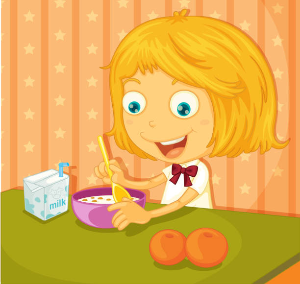 Best Girl Eating Cereal Illustrations, Royalty-Free Vector Graphics ...