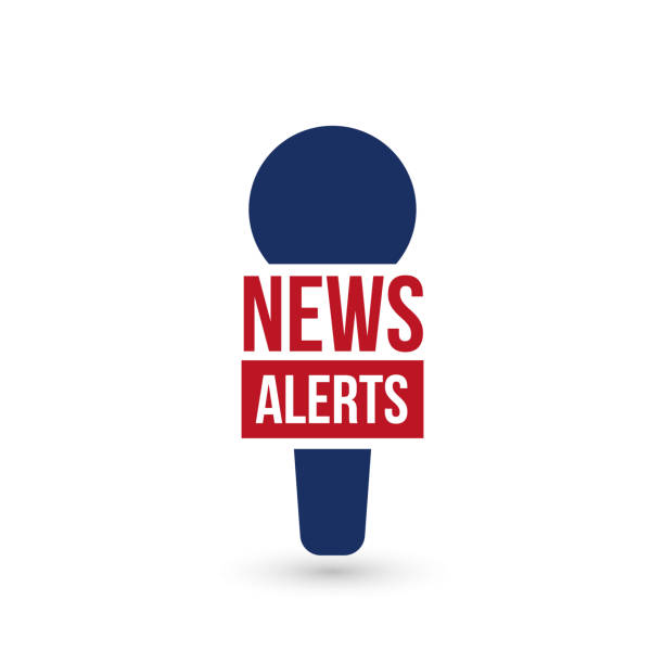 Breaking News Alerts logo for tv show, report online, microphone icon. Vector illustration. vector art illustration