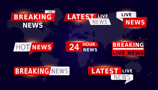 Breaking News Live on World Map Background. Set of TV news banners. Breaking News Live on World Map Background. Set of TV news banners. breaking news stock illustrations