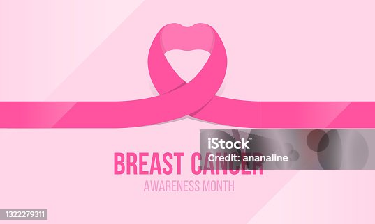 istock Breast cancer awareness banner with pink ribbon heart roll sign vectordesign 1322279311