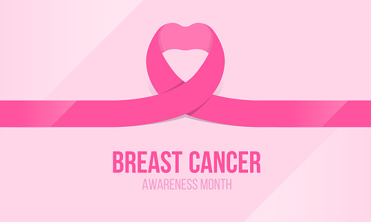 Breast cancer awareness banner with pink ribbon heart roll sign vectordesign