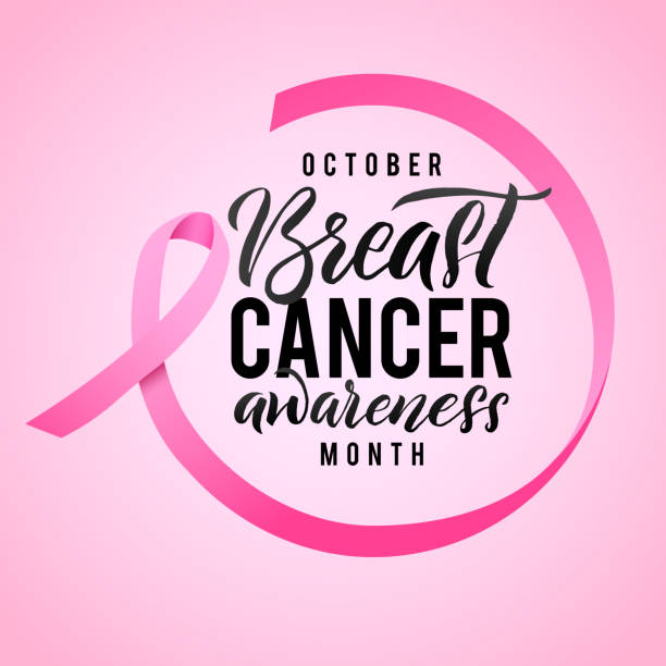 유 방 암 인식 달 필 포스터 디자인입니다. 글자 주위 리본. 스트로크 벡터 핑크 리본. 10 월은 암 인식의 달 - breast cancer stock illustrations