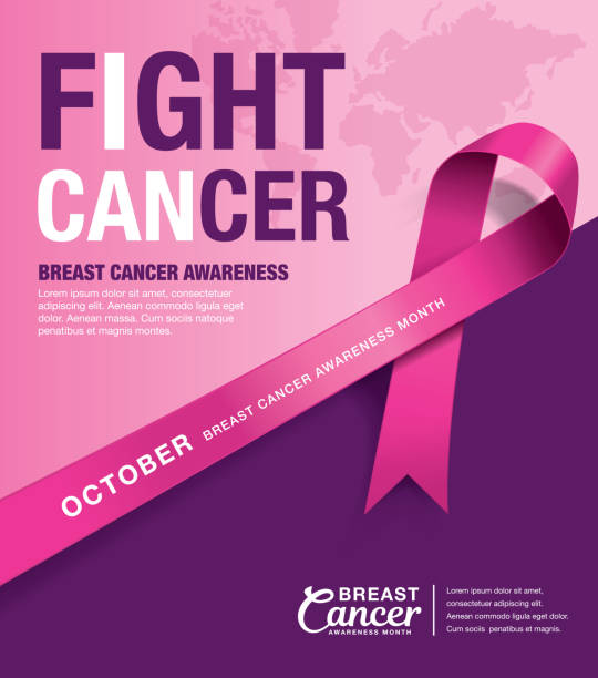 Breast Cancer Awareness Month Breast Cancer Awareness Month poster design with pink ribbon pink color stock illustrations