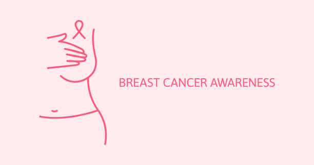 ilustrações de stock, clip art, desenhos animados e ícones de breast cancer awareness. pink ribbon sign. breast cancer october awareness month campaign poster: ribbon sign and woman silhouette - pink