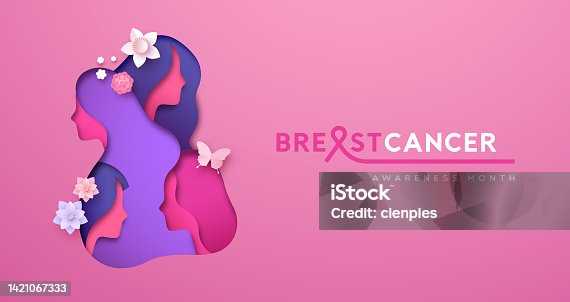 istock Breast Cancer month pink papercut women team face 1421067333