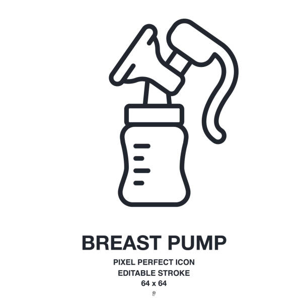 Breast pump editable stroke outline icon isolated on white background vector illustration. Pixel perfect. 64 x 64. Breast pump editable stroke outline icon isolated on white background vector illustration. Pixel perfect. 64 x 64. pregnant clipart stock illustrations