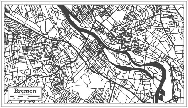 복고 스타일 브레멘 독일 도시 지도입니다. 개요 지도입니다. - 브레멘 stock illustrations