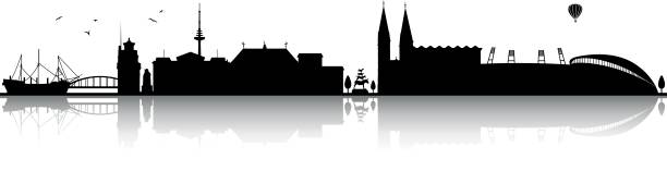 브레멘의 스카이 라인의 실루엣 블랙 - 브레멘 stock illustrations