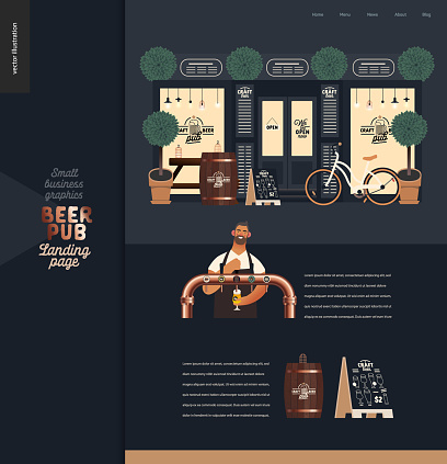 Brewery, craft beer pub - small business illustrations -landing page design template