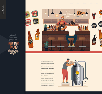 Brewery, craft beer pub - small business illustrations -landing page design template