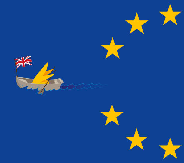 Brexit Paddling Out Of The European Union Vector Illustration of a Brexit Cartoon Star Paddling Out Of The European Union brexit stock illustrations
