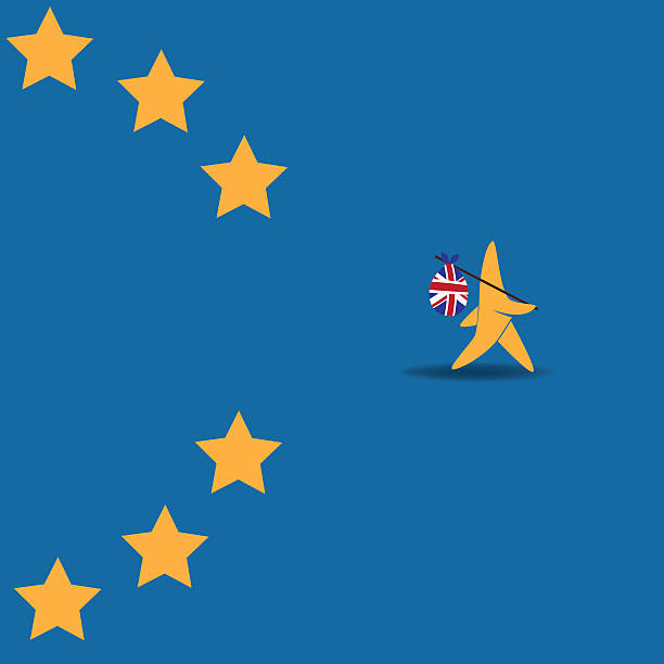 Brexit star walking off EU flag. vector art illustration