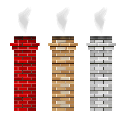 Brick fireplace chimney pipes. 3D vector illustration