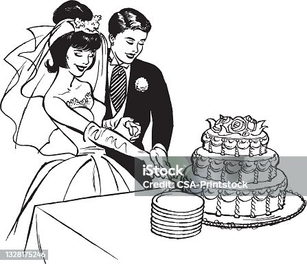 istock Bride and groom cutting wedding cake 1328175246