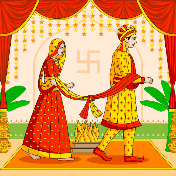Cute indian bride and groom in tradition... Premium