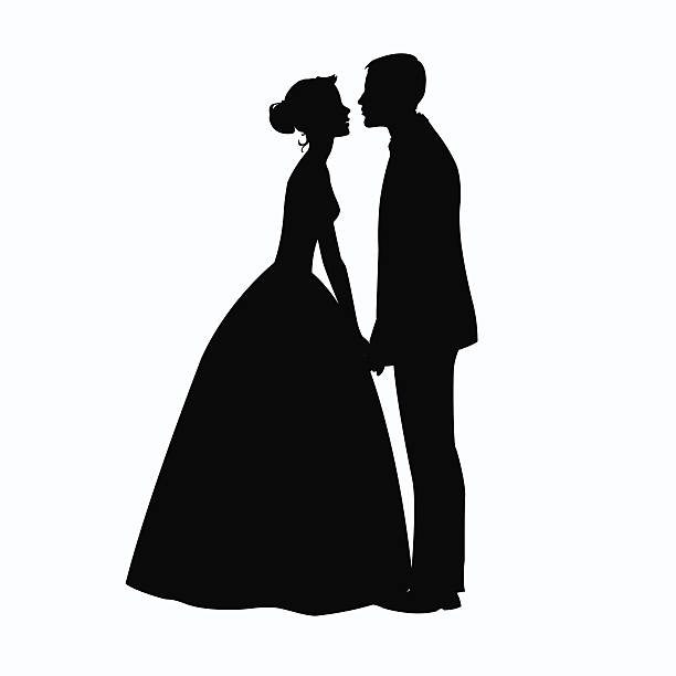 Bride and Groom Silhouette - Illustration silhouette of a bride and groom black and white wedding silhouettes stock illustrations