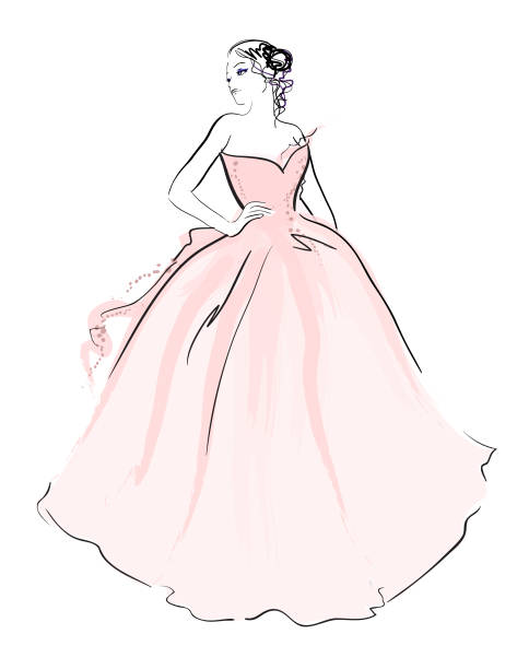Bride in a Wedding Dress Bride in a wedding dress, sketch illustration evening gown stock illustrations