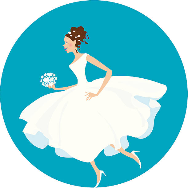 stockillustraties, clipart, cartoons en iconen met bride is  in a hurry - hardlopen vorouw