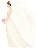 Vector illustration of beautiful girl in wedding dress in watercolor technique